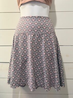 Prana Taupe and Orange Patterned Skater Skirt